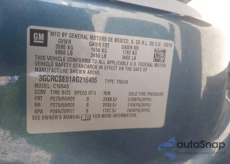 2010 Chevrolet Silverado 1500 Lt z USA, uszkodzony, nr VIN 3GCRCSE01AG216486